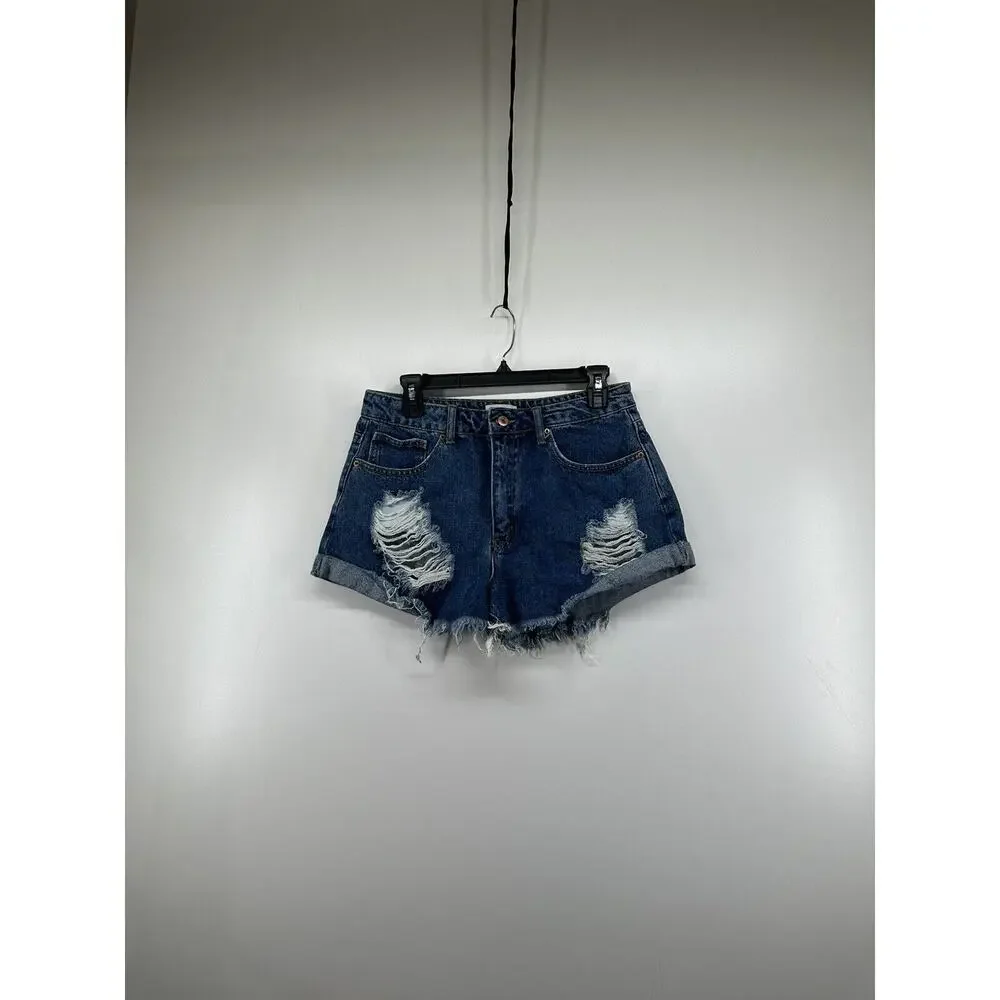 FOREVER 21 WOMEN'S JEAN SHORTS SIZE 29 blue WASH DENIM CUT OFF DISTRESSED‎